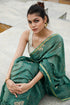 Handwoven Handprinted  Aquamarine Chanderi Saree